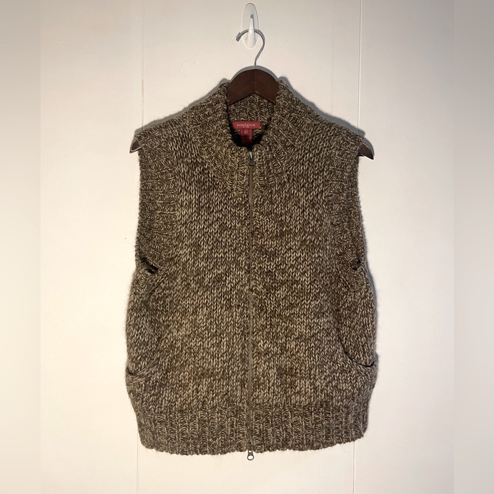 Sundance mohair and alpaca wool knit zip vest XL with pockets